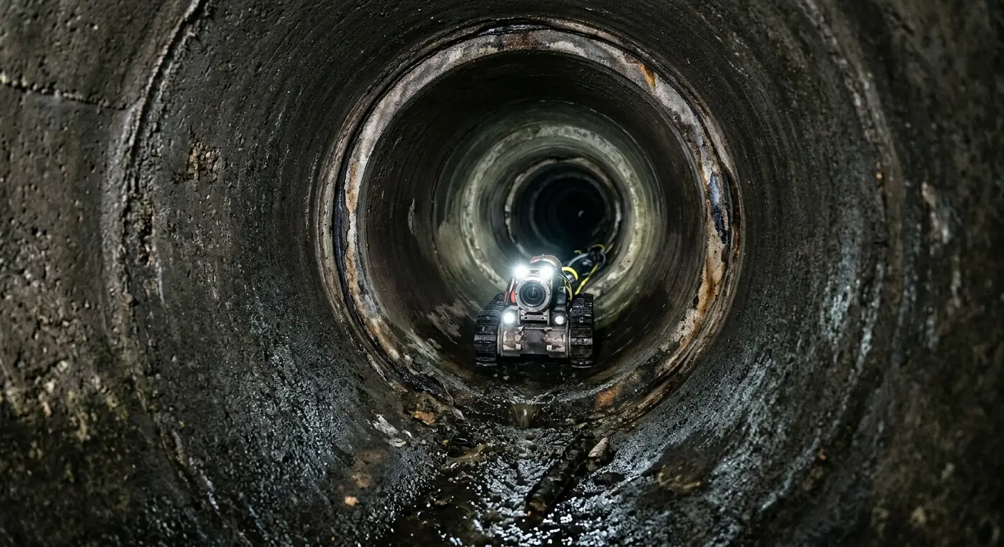 Robotic sewer camera inspecting pipe interior for Drain Snake Service in Wawayanda